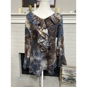 Y2K Womens Floral Tunic Top Sz L Boho Fairy Grunge Whimsigoth Fall Bell Sleeve